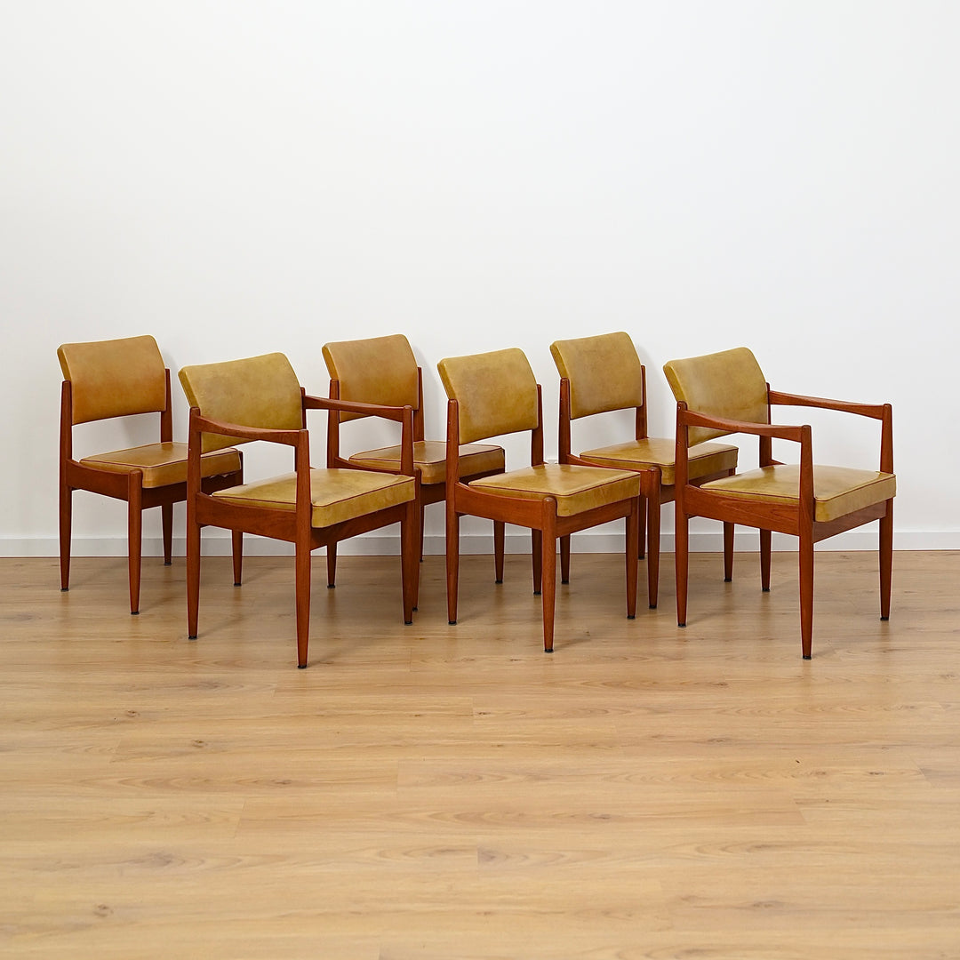 6x Mid Century Mustard Vinyl Dining Chairs by Chiswell