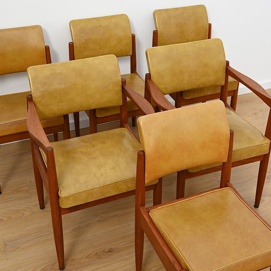 6x Mid Century Mustard Vinyl Dining Chairs by Chiswell