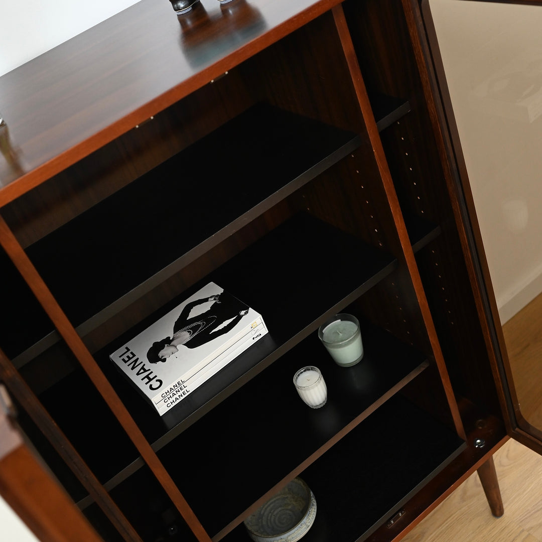 Mid Century Walnut Display LP Record Cabinet by Chiswell