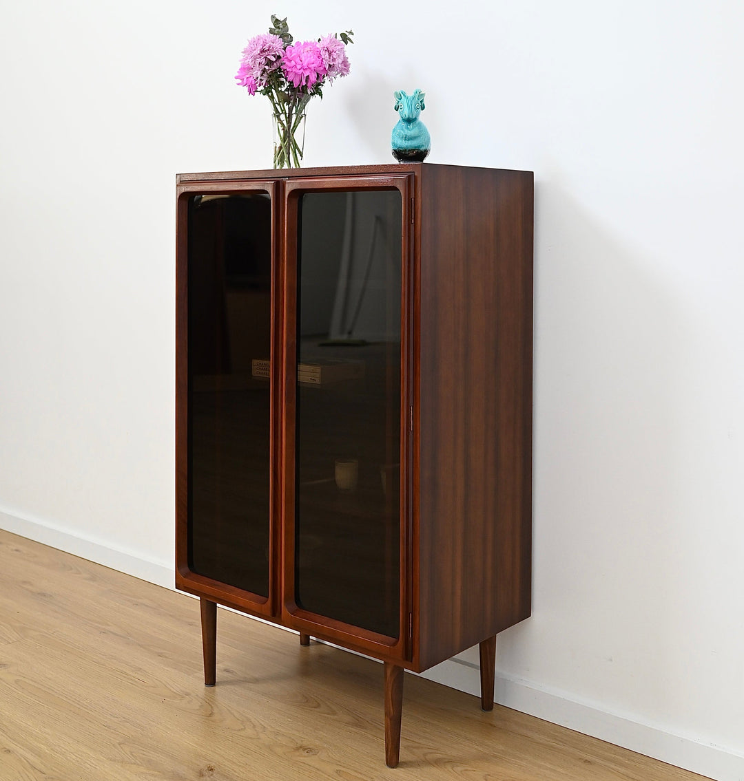 Mid Century Walnut Display LP Record Cabinet by Chiswell