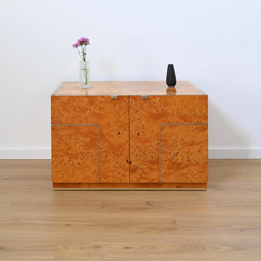 1970s Italian Burl Wood record cabinet storage unit