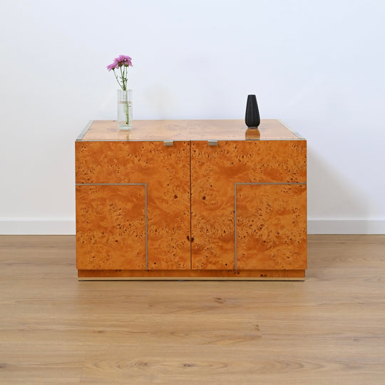1970s Italian Burl Wood record cabinet storage unit