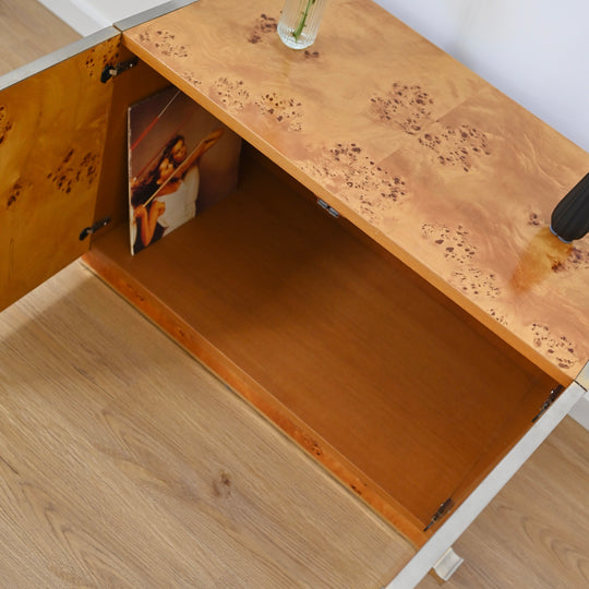 1970s Italian Burl Wood record cabinet storage unit