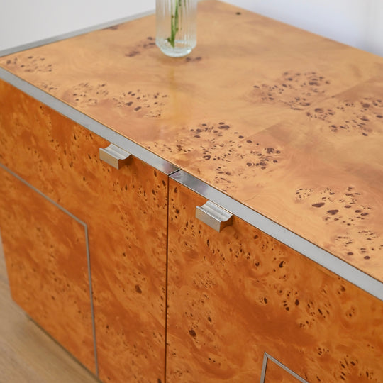 1970s Italian Burl Wood record cabinet storage unit