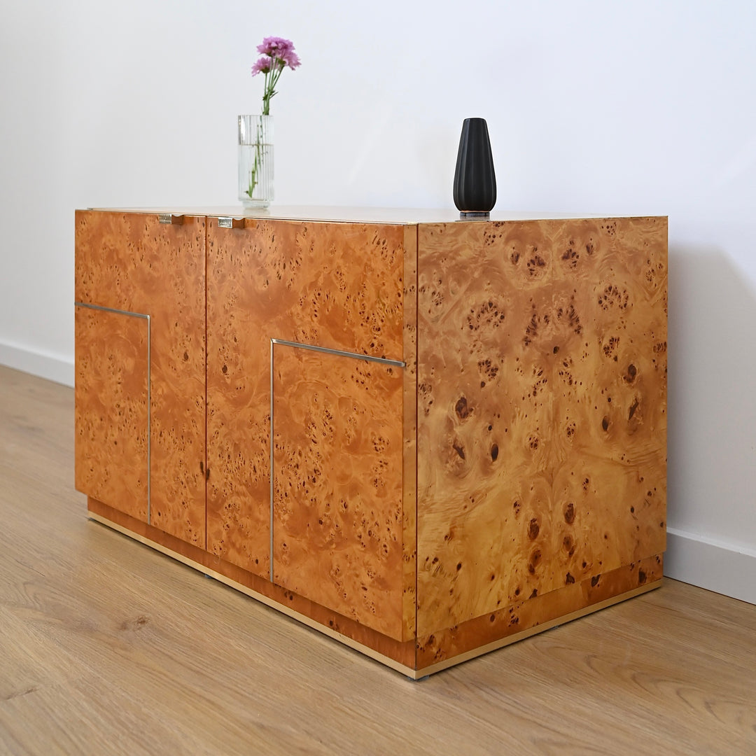 1970s Italian Burl Wood record cabinet storage unit