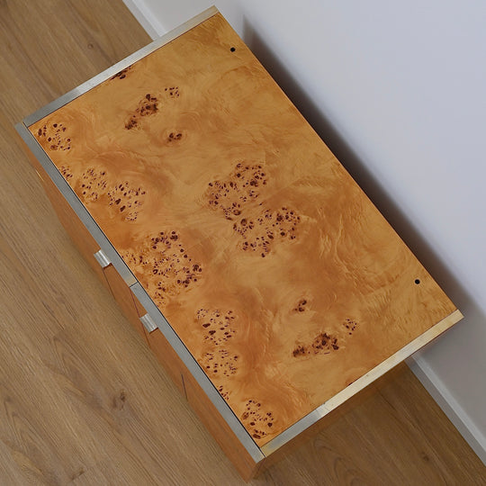 1970s Italian Burl Wood record cabinet storage unit