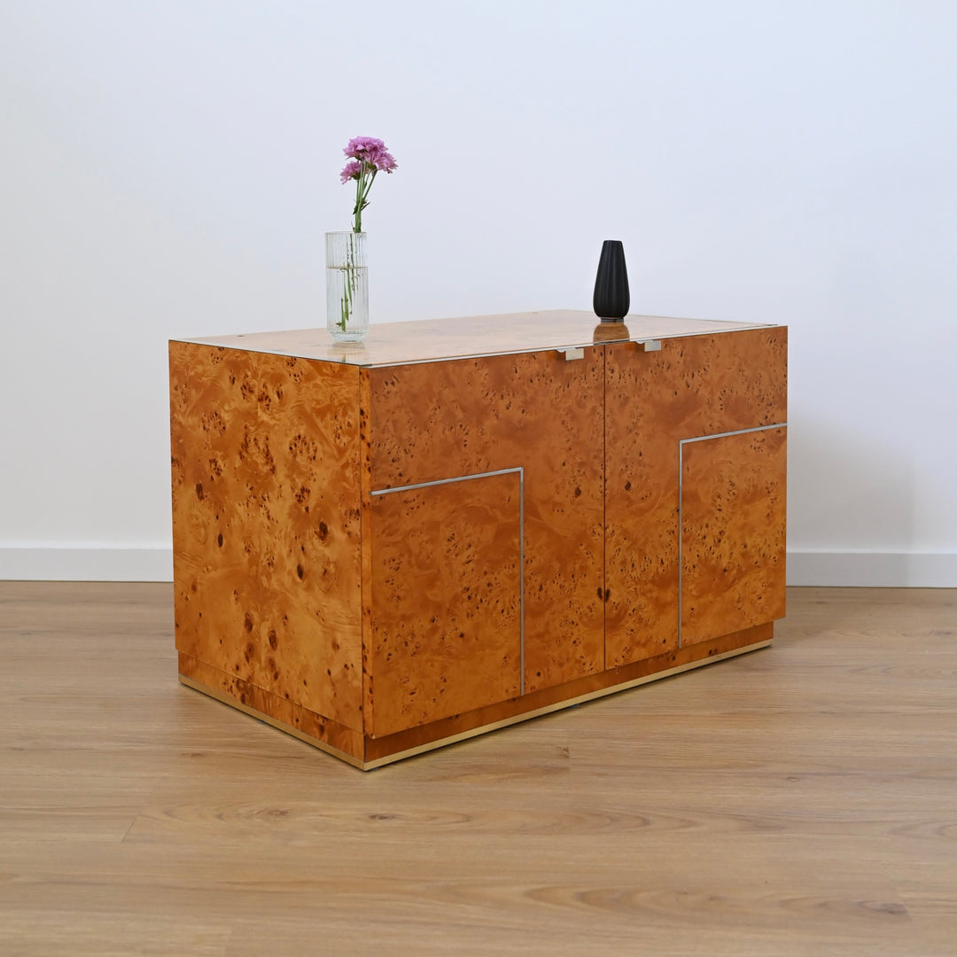 1970s Italian Burl Wood record cabinet storage unit