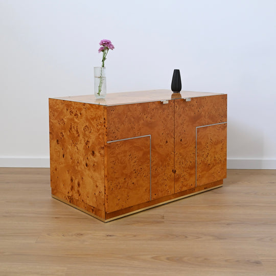 1970s Italian Burl Wood record cabinet storage unit