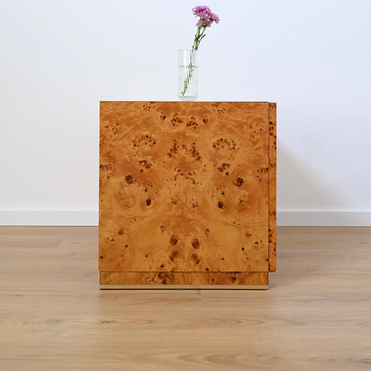 1970s Italian Burl Wood record cabinet storage unit