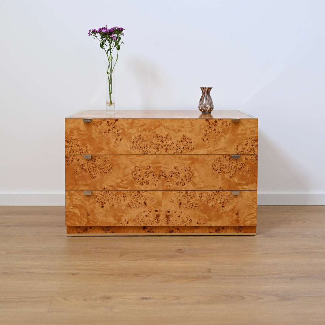 1970s Italian Burl Wood Drawers Dresser