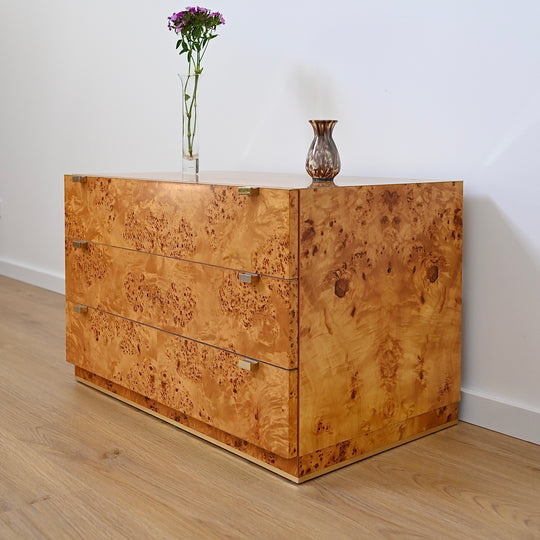 1970s Italian Burl Wood Drawers Dresser