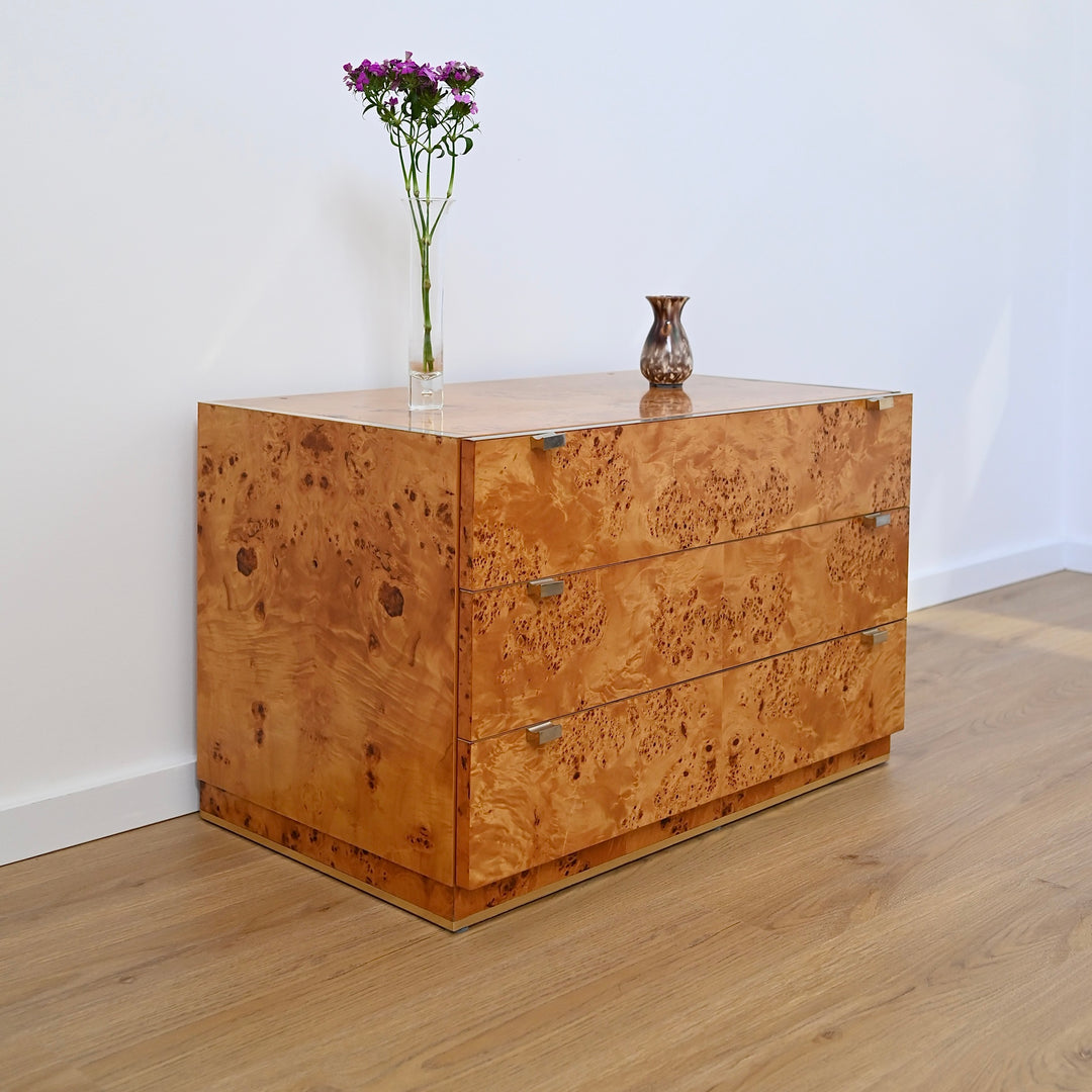 1970s Italian Burl Wood Drawers Dresser