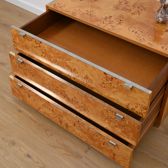 1970s Italian Burl Wood Drawers Dresser