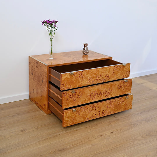 1970s Italian Burl Wood Drawers Dresser