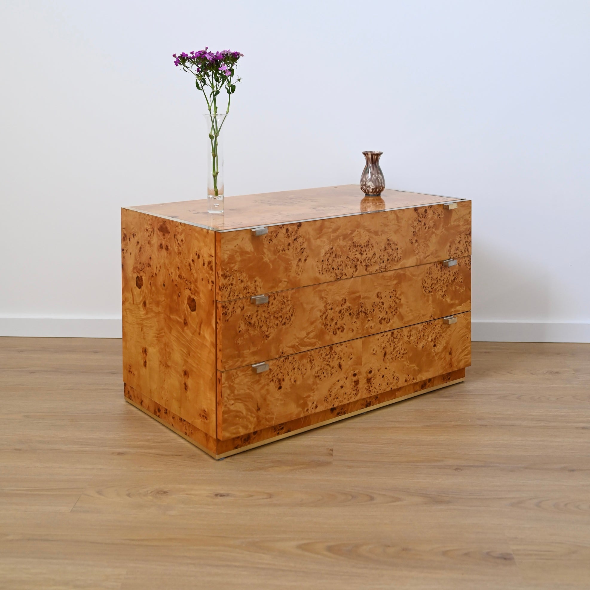 1970s Italian Burl Wood Drawers Dresser