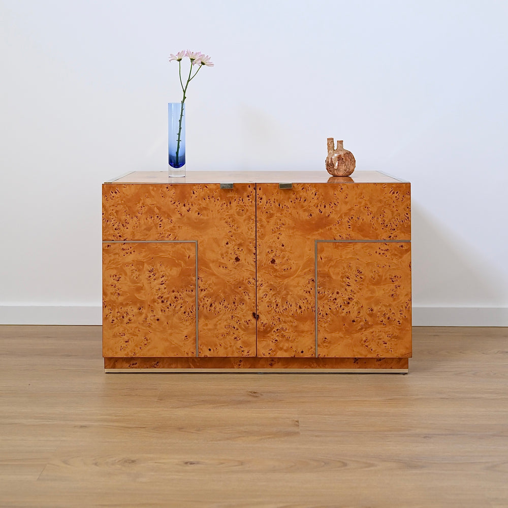 1970s Italian Burl Wood record cabinet storage unit