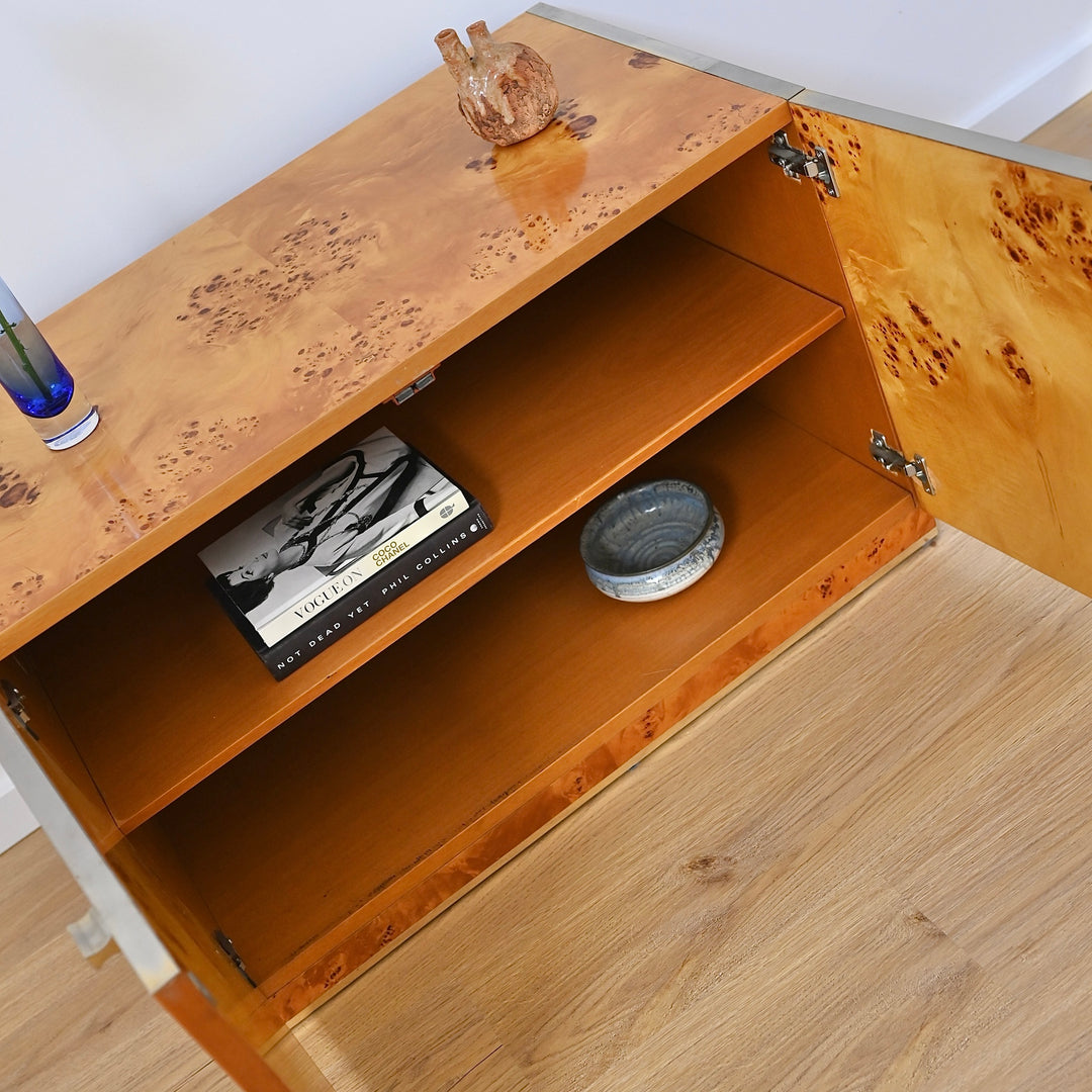 1970s Italian Burl Wood record cabinet storage unit