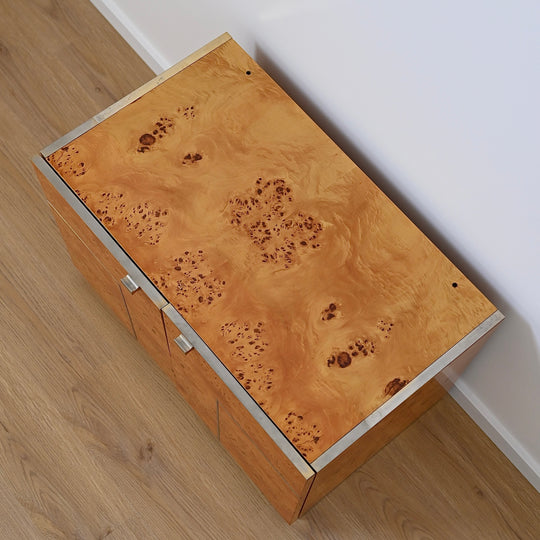 1970s Italian Burl Wood record cabinet storage unit