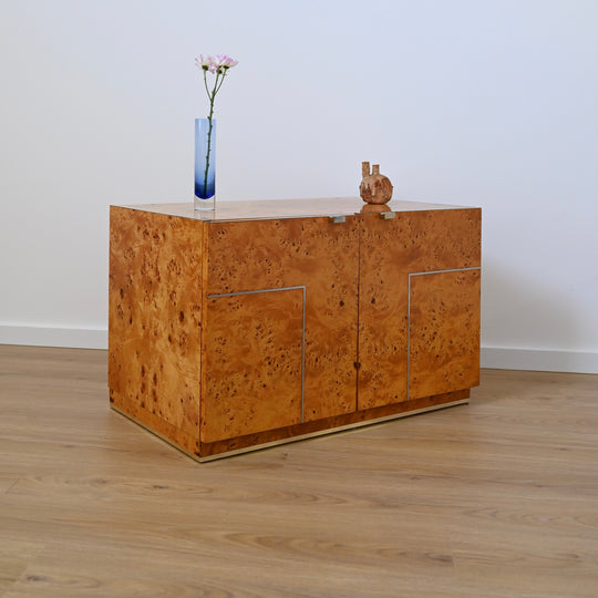 1970s Italian Burl Wood record cabinet storage unit