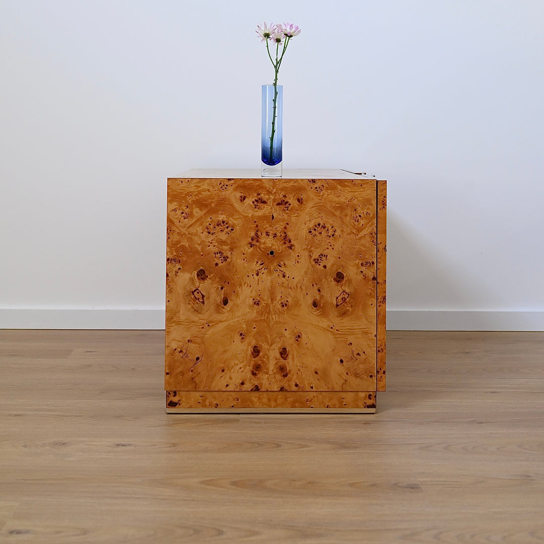 1970s Italian Burl Wood record cabinet storage unit