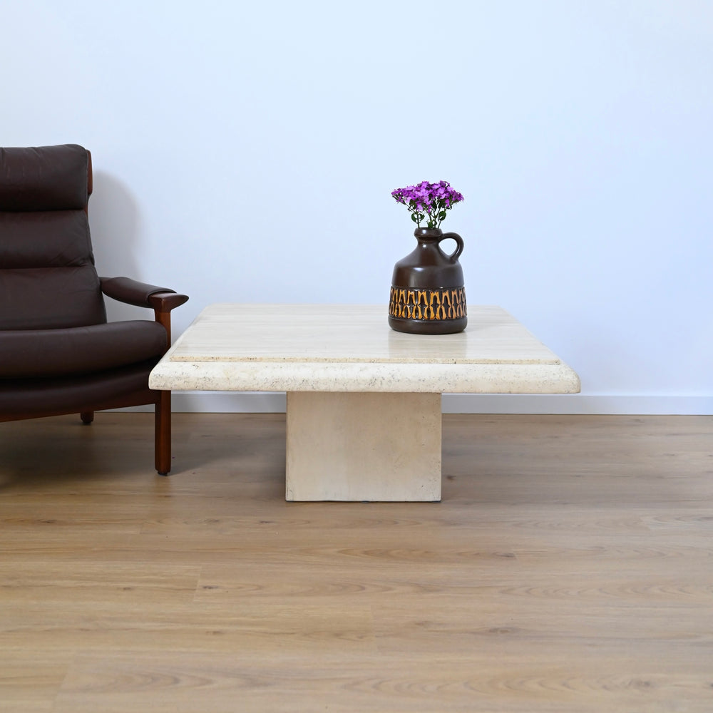 Large Vintage Square Travertine Coffee Table