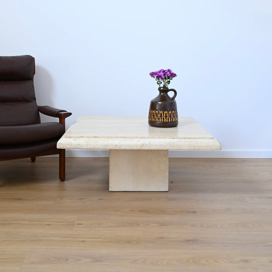 Large Vintage Square Travertine Coffee Table