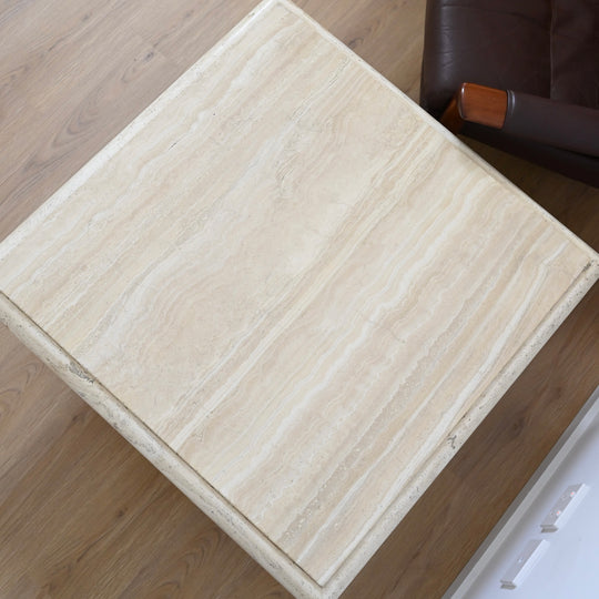 Large Vintage Square Travertine Coffee Table