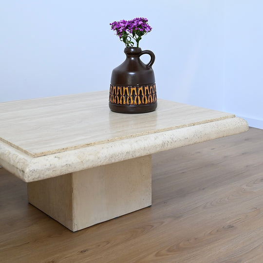 Large Vintage Square Travertine Coffee Table