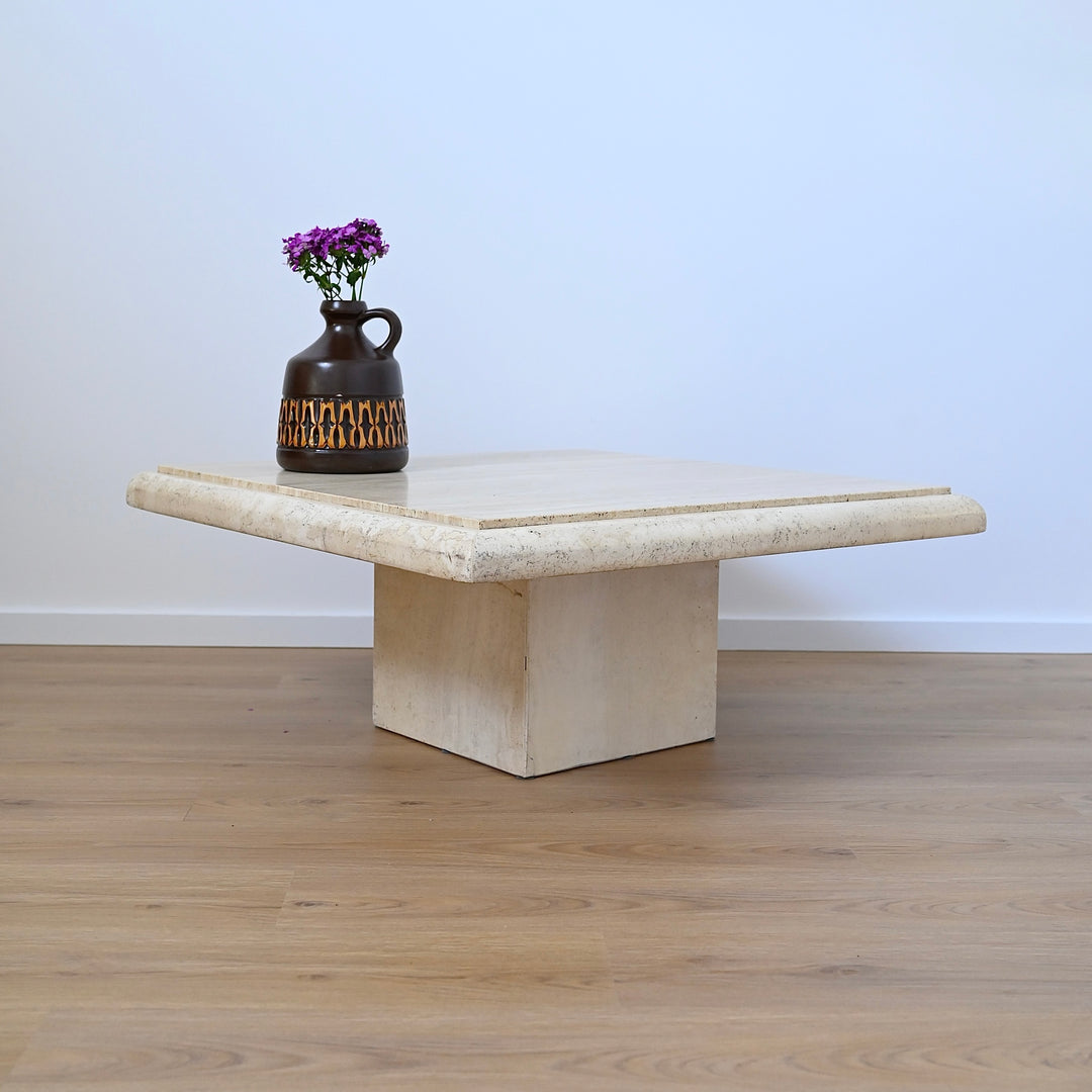 Large Vintage Square Travertine Coffee Table