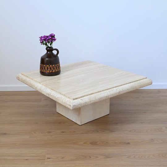 Large Vintage Square Travertine Coffee Table