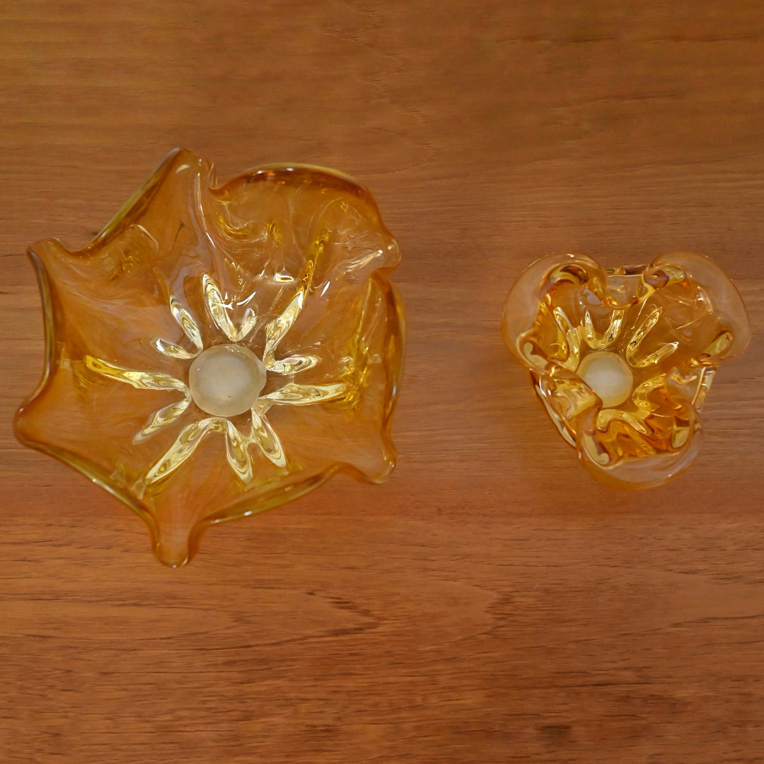 Mid Century Art Glass Vase Handkerchief Bowl Pair