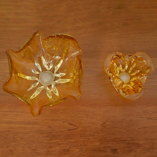 Mid Century Art Glass Vase Handkerchief Bowl Pair