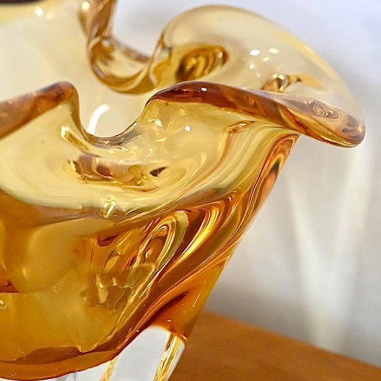 Mid Century Art Glass Vase Handkerchief Bowl Pair