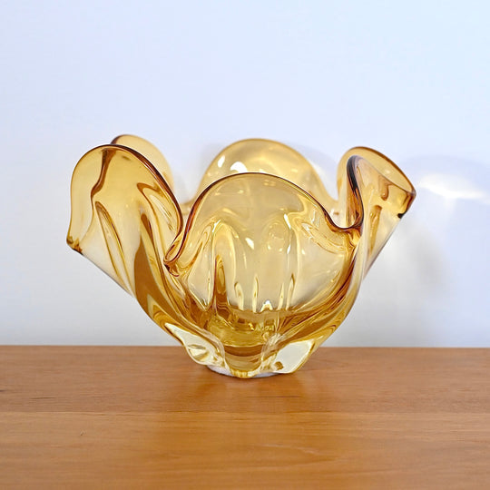 Mid Century Art Glass Vase Handkerchief Bowl Pair