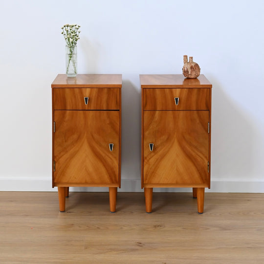 Pair of Mid Century Burl Wood Bedside Tables