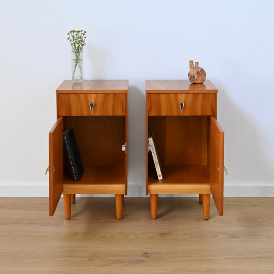 Pair of Mid Century Burl Wood Bedside Tables