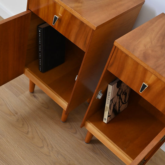 Pair of Mid Century Burl Wood Bedside Tables