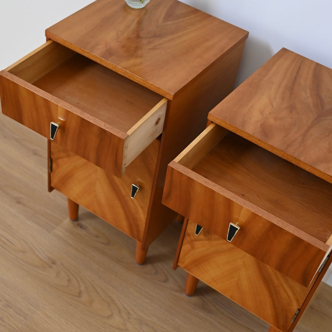 Pair of Mid Century Burl Wood Bedside Tables