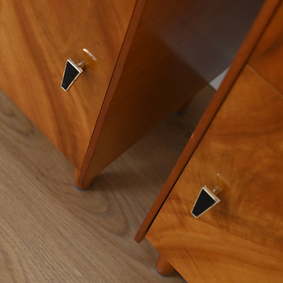 Pair of Mid Century Burl Wood Bedside Tables