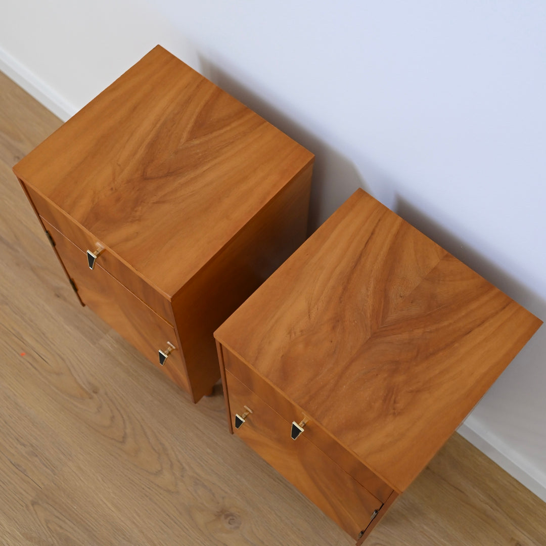 Pair of Mid Century Burl Wood Bedside Tables