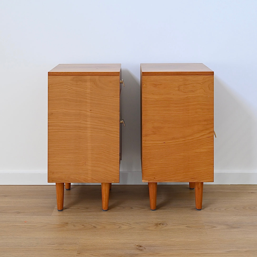 Pair of Mid Century Burl Wood Bedside Tables
