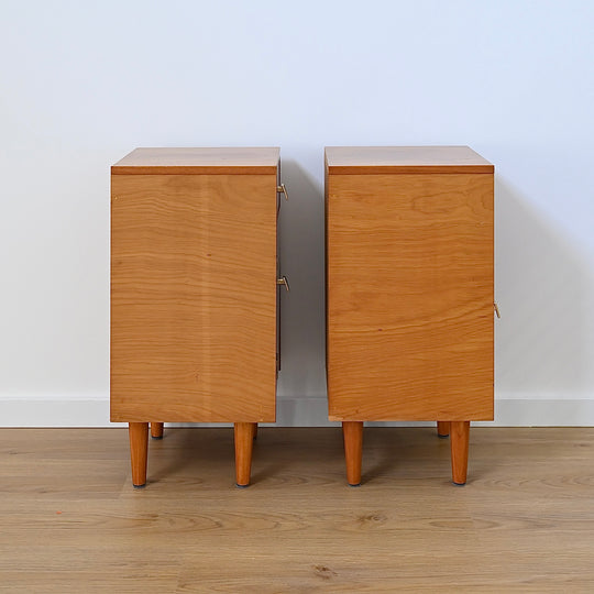 Pair of Mid Century Burl Wood Bedside Tables