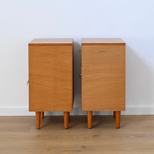 Pair of Mid Century Burl Wood Bedside Tables