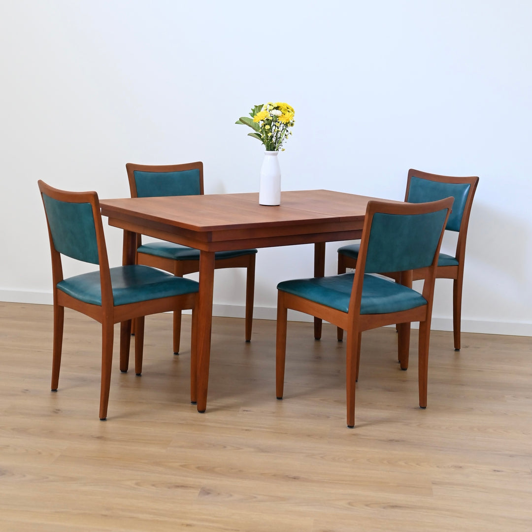 6x Mid Century Teak Dining Chairs by Chiswell with Teal Upholstery