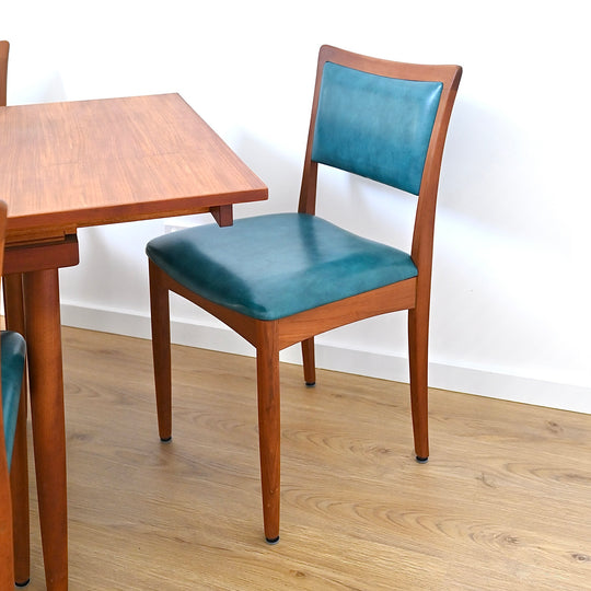 6x Mid Century Teak Dining Chairs by Chiswell with Teal Upholstery