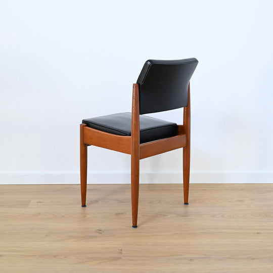 6x Mid Century Teak Black Vinyl Dining Chairs by Chiswell