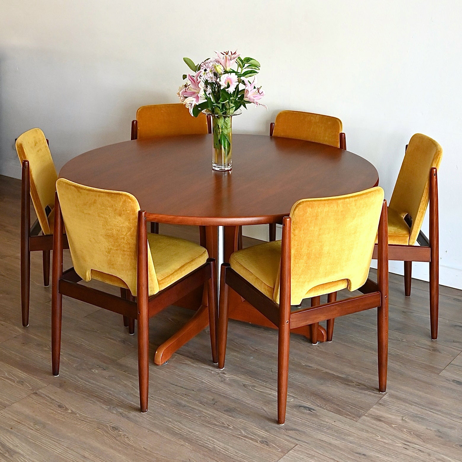 Parker Mid Century Teak Round Pedestal Dining Table
