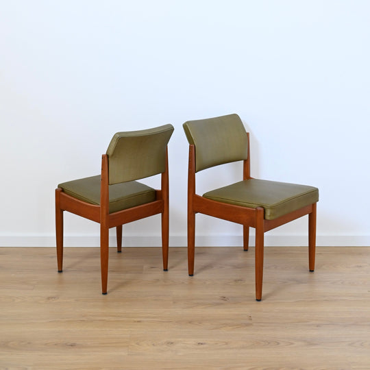 8 x Mid Century Teak Green Vinyl Dining Chairs by Chiswell