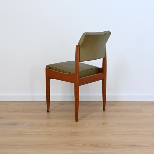 8 x Mid Century Teak Green Vinyl Dining Chairs by Chiswell