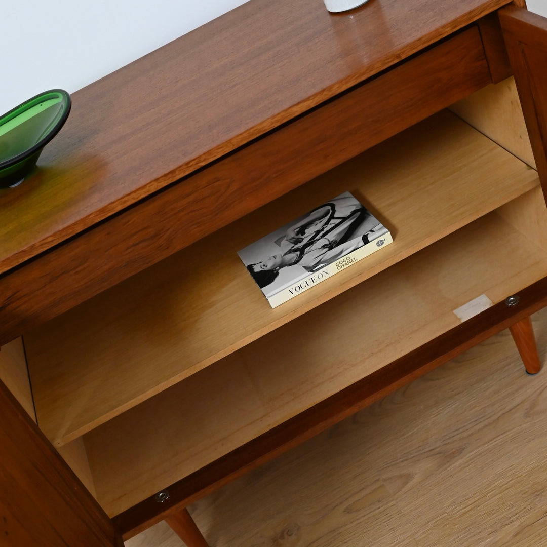 Mid Century Parker Teak LP Record Cabinet Square Handle